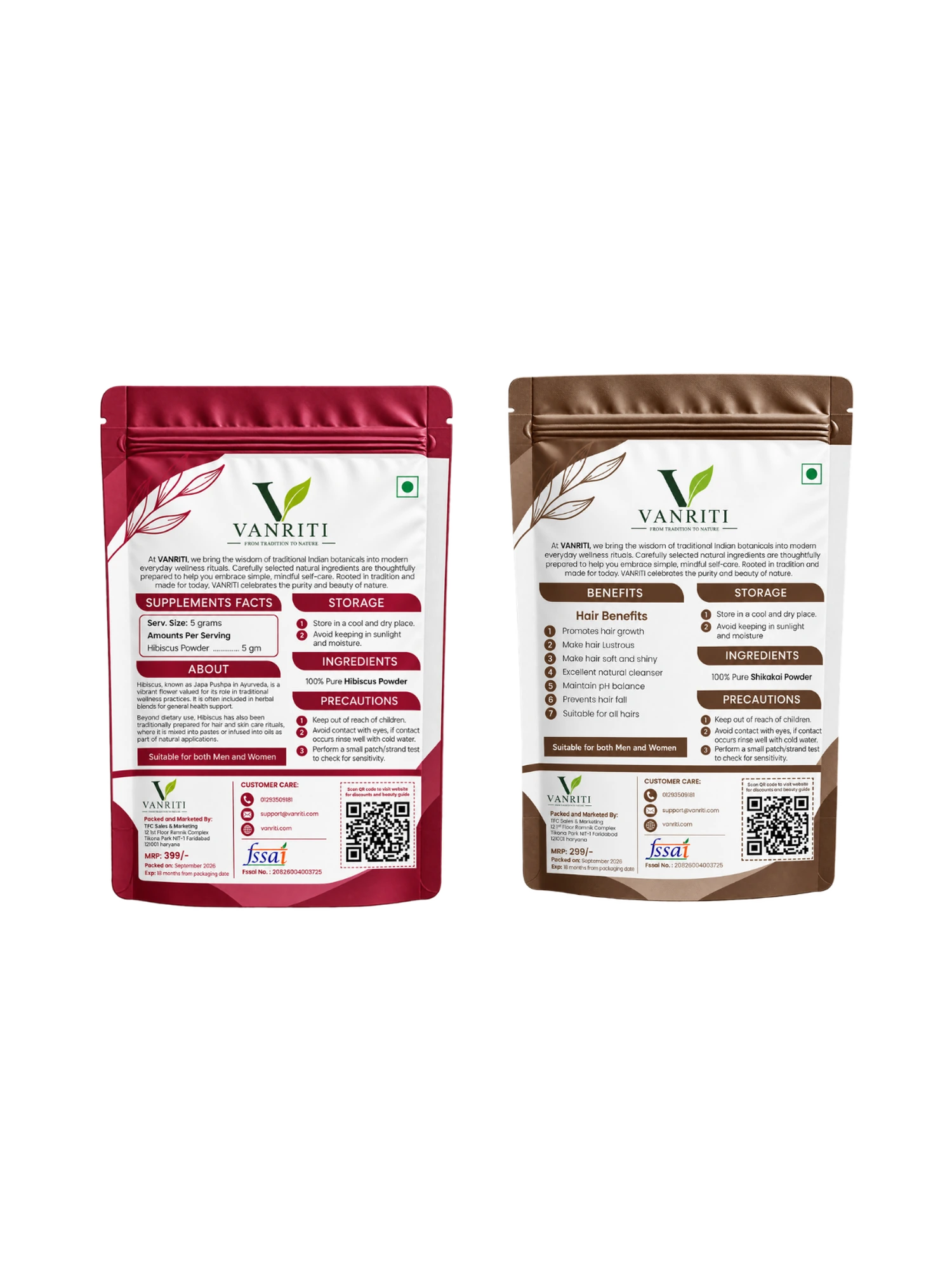 VANRITI Hibiscus and Shikakai Powder for Hair Cleansing & Hair Mask, 200g (Combo Pack of 2)