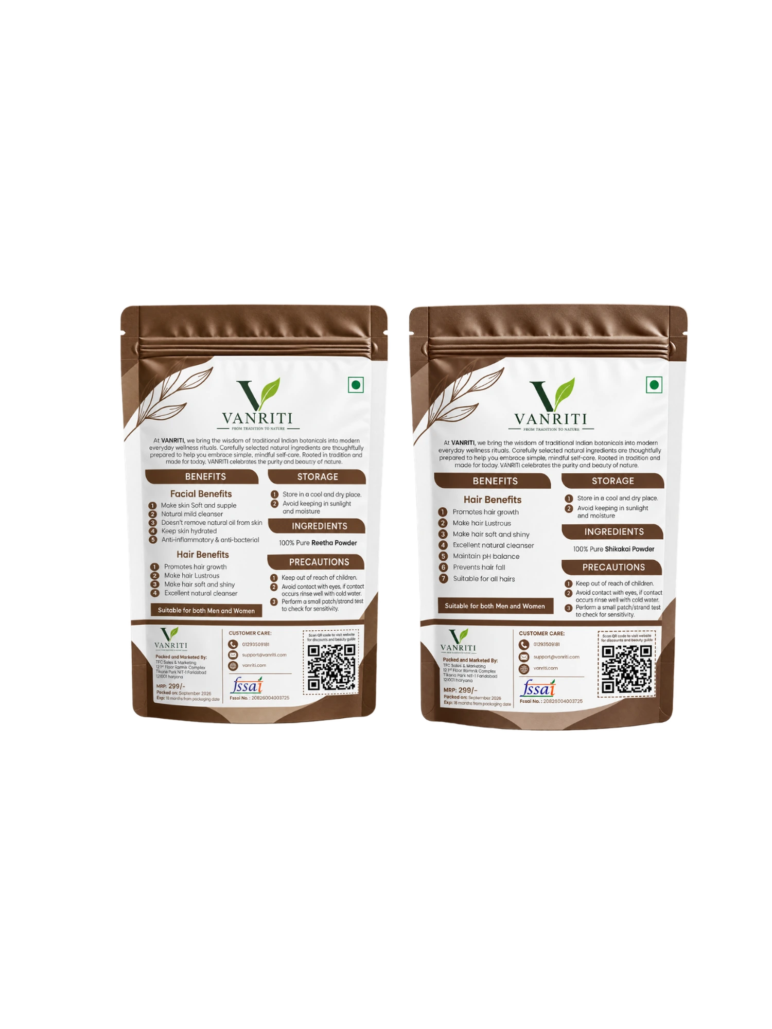 VANRITI Reetha and Shikakai Powder for Hair Cleansing & Hair Mask, 200g (Combo Pack of 2)