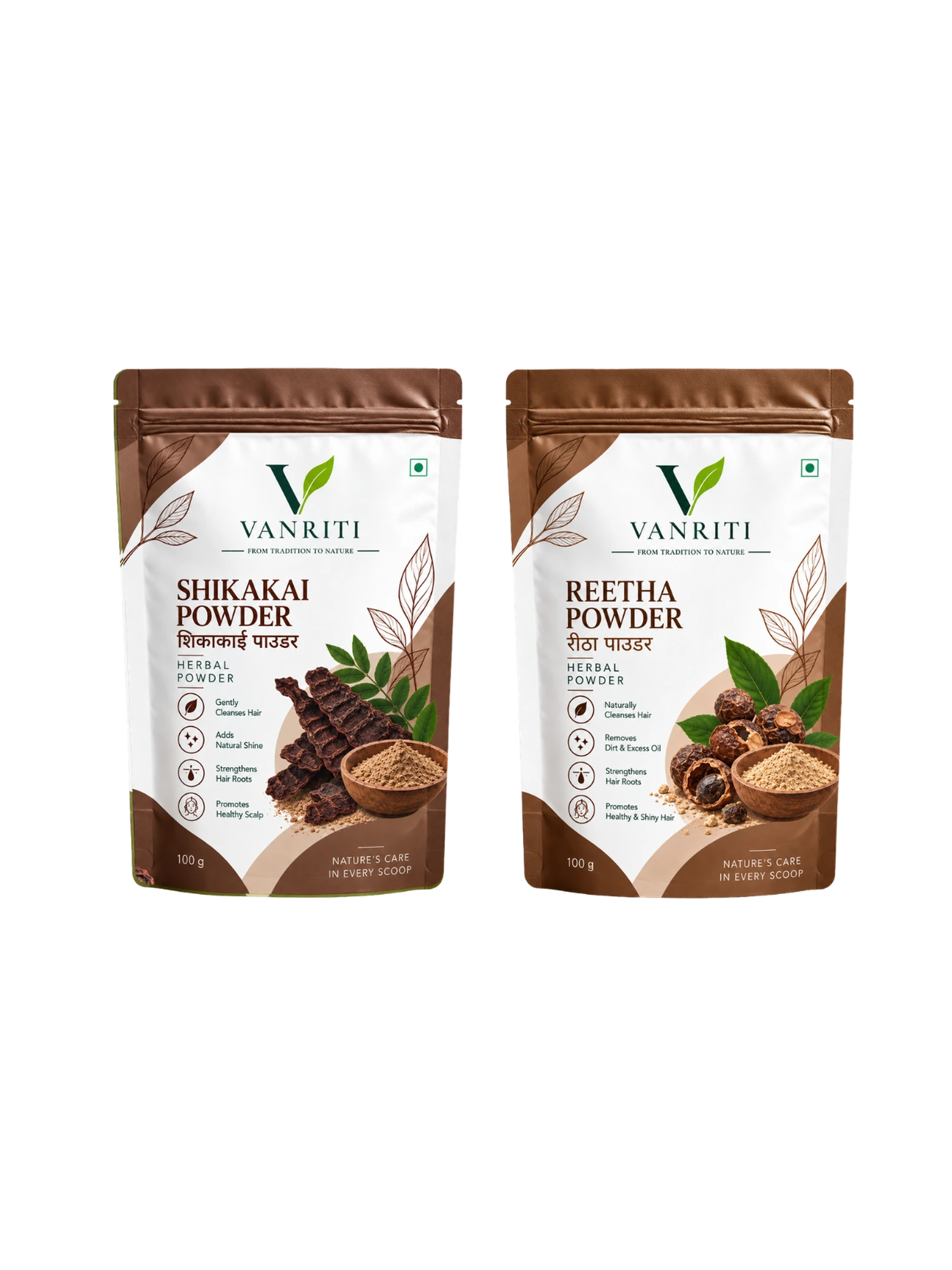 VANRITI Reetha and Shikakai Powder for Hair Cleansing & Hair Mask, 200g (Combo Pack of 2)