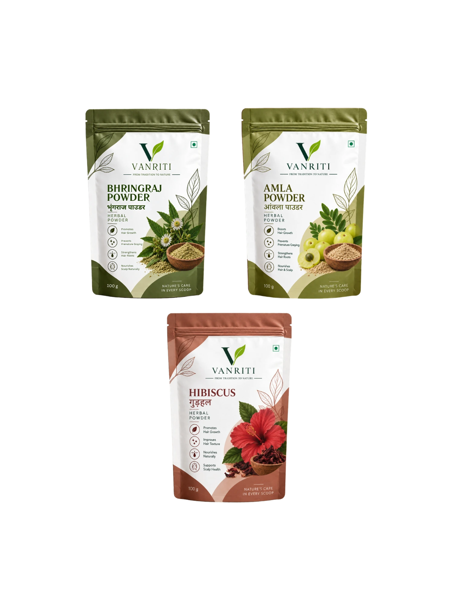 VANRITI Amla, Bhringraj and Hibiscus Powder for Hair Mask & Hair Care Routine, 300g (Combo Pack of 3)