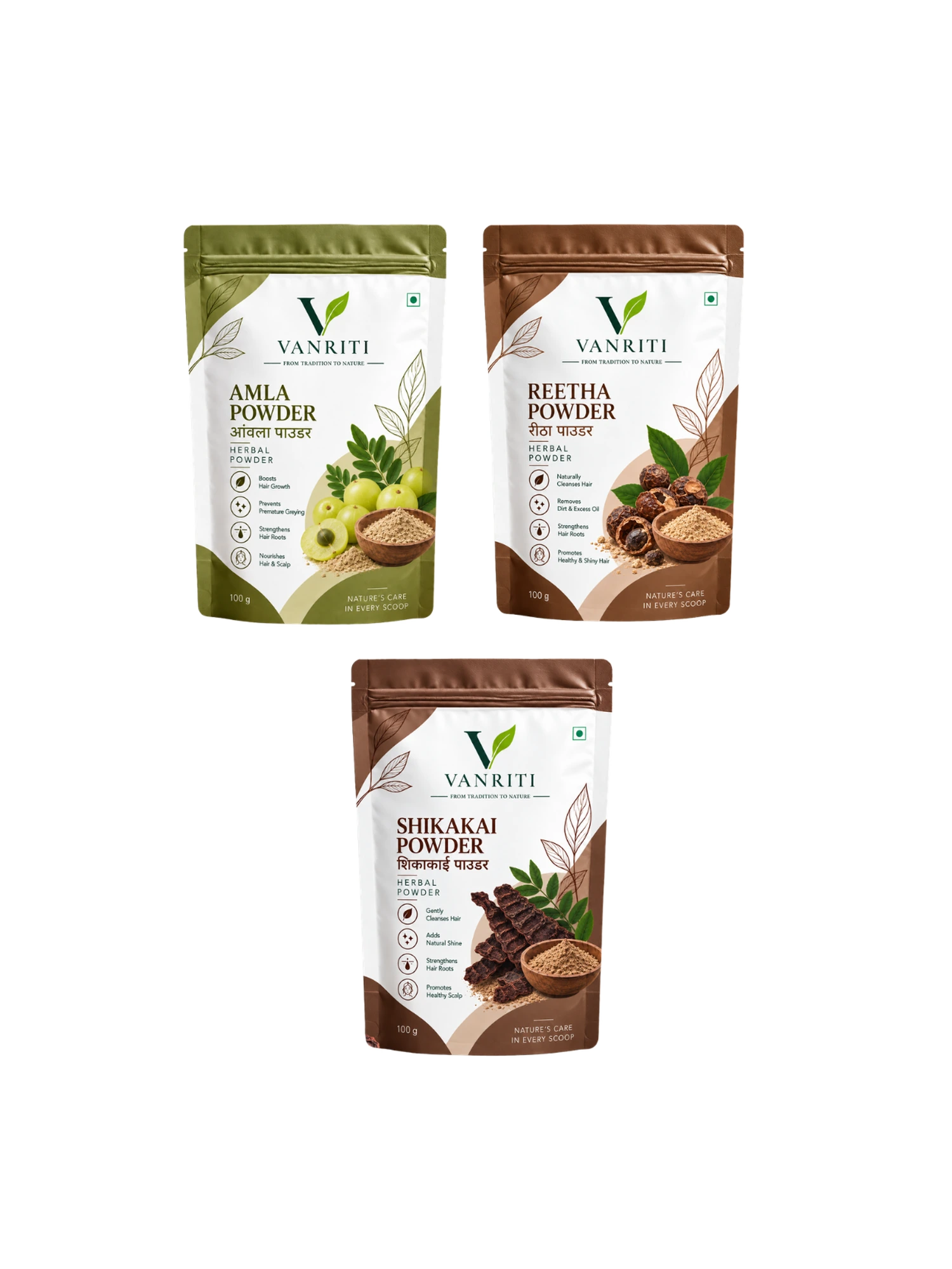 VANRITI Amla, Reetha and Shikakai Powder for Hair Cleansing & Hair Mask, 300g (Combo Pack of 3)