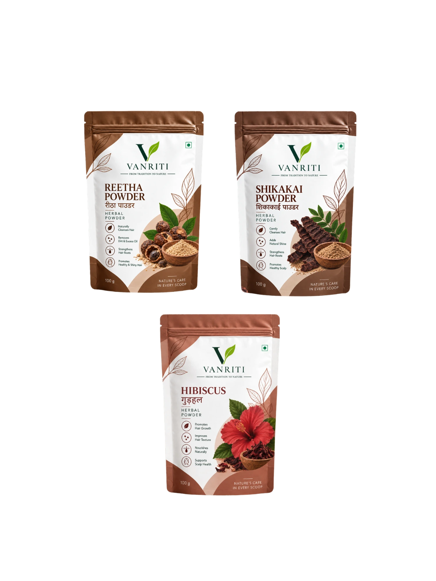 VANRITI Hibiscus, Reetha and Shikakai Powder for Hair Cleansing & Hair Mask, 300g (Combo Pack of 3)