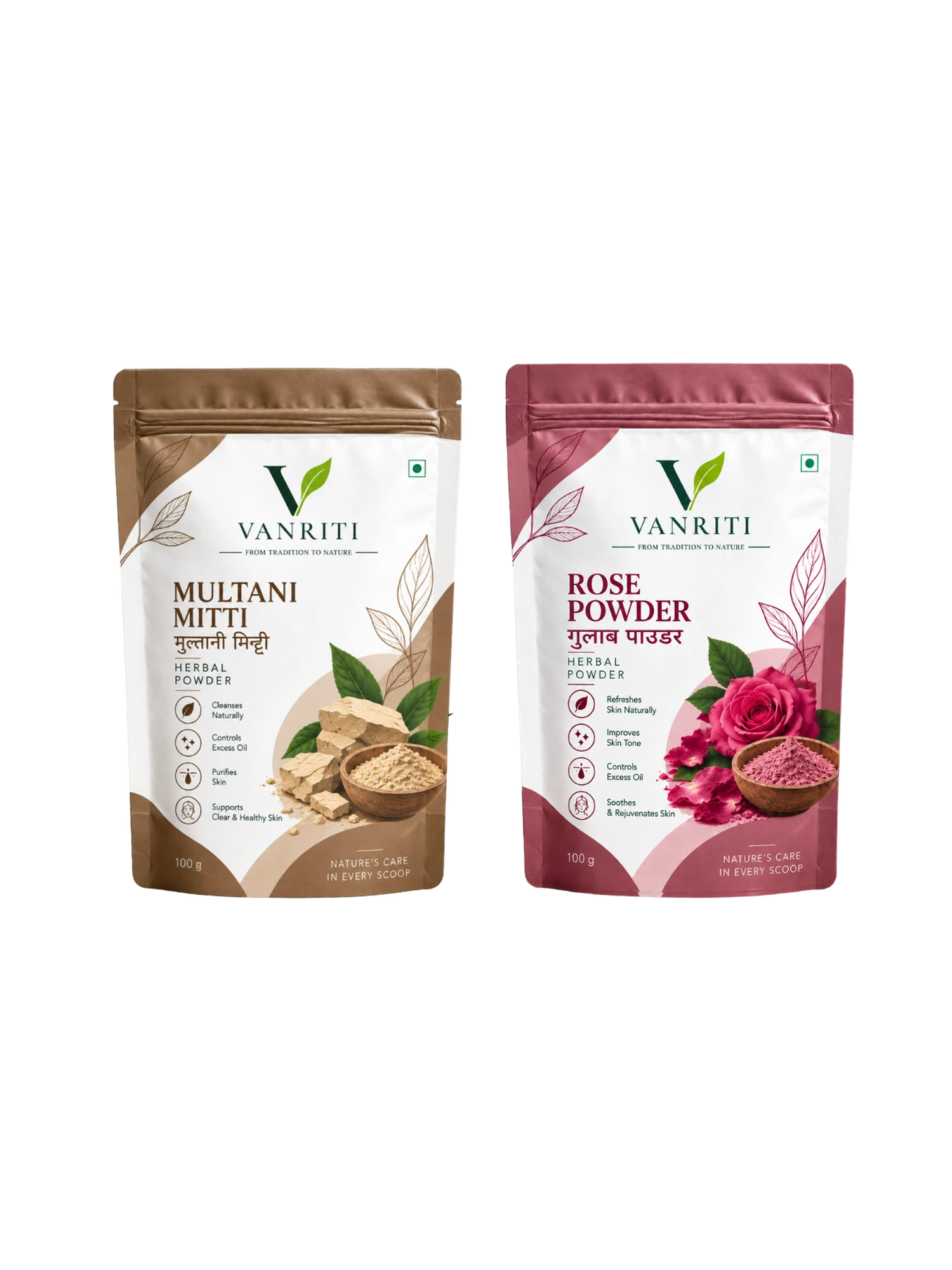 VANRITI Multani Mitti and Rose Powder for Face Pack & Skin Care, 200g (Combo Pack of 2)