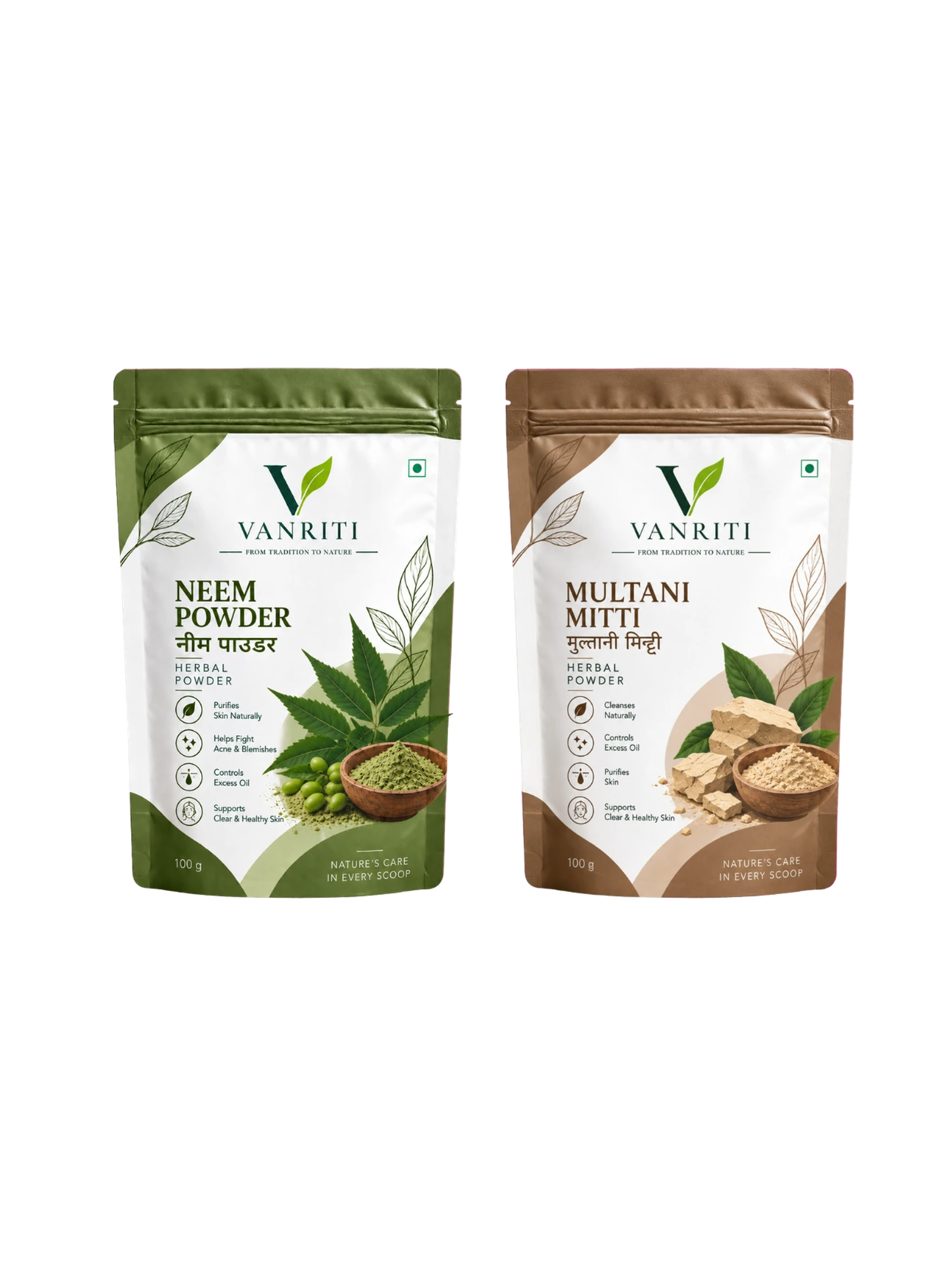 VANRITI Multani Mitti and Neem Powder for Face Pack & Skin Care, 200g (Combo Pack of 2)