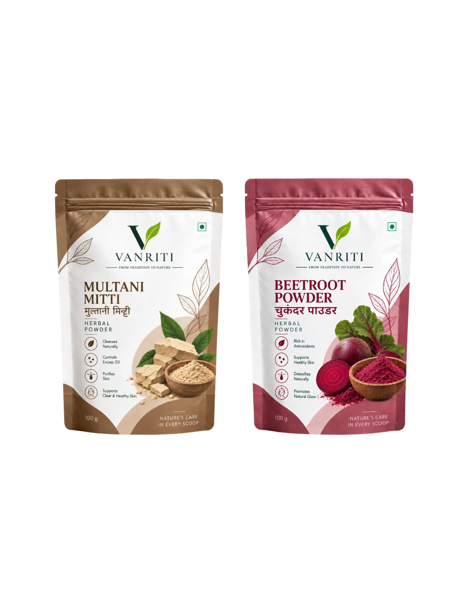 VANRITI Multani Mitti and Beetroot Powder for Face Pack & Skin Care, 200g (Combo Pack of 2)