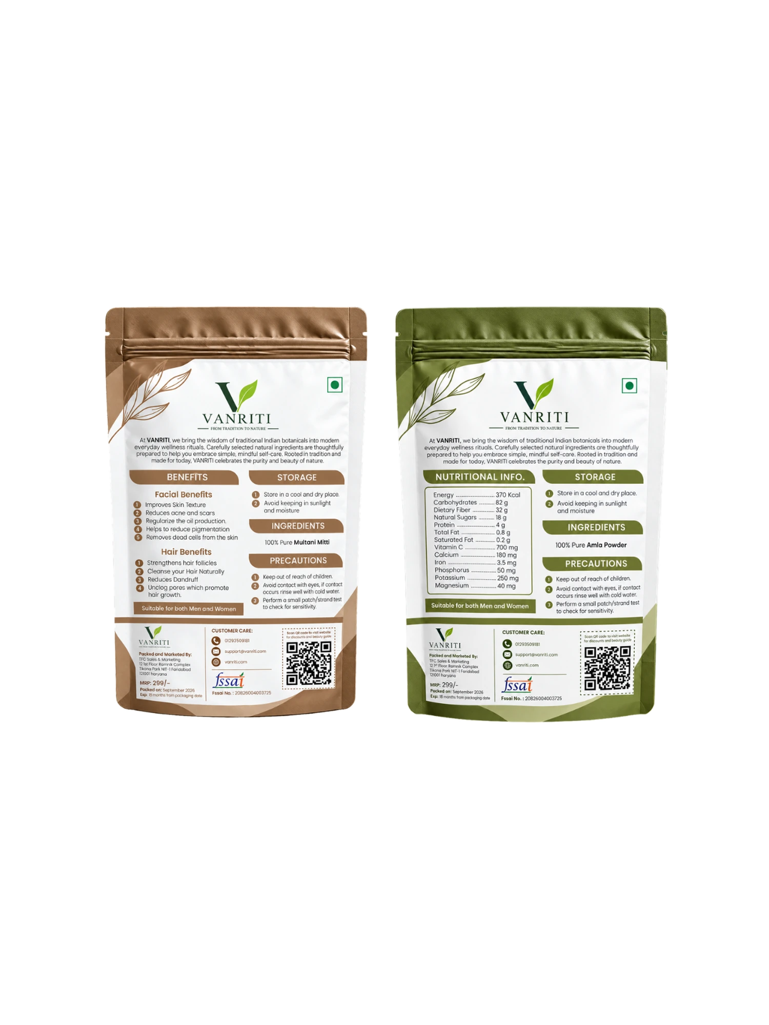 VANRITI Multani Mitti and Amla Powder for Face Pack & Skin Care, 200g (Combo Pack of 2)