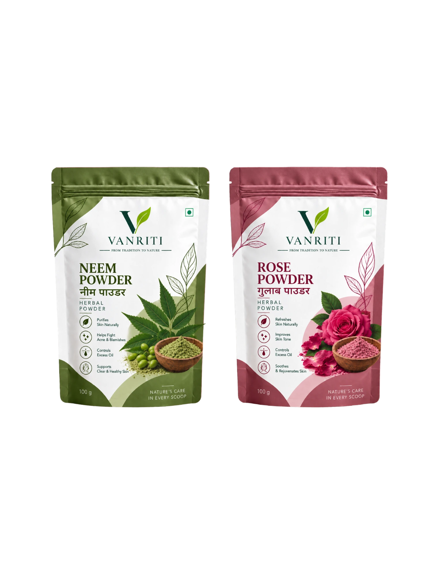 VANRITI Rose and Neem Powder for Face Pack & Skin Care, 200g (Combo Pack of 2)