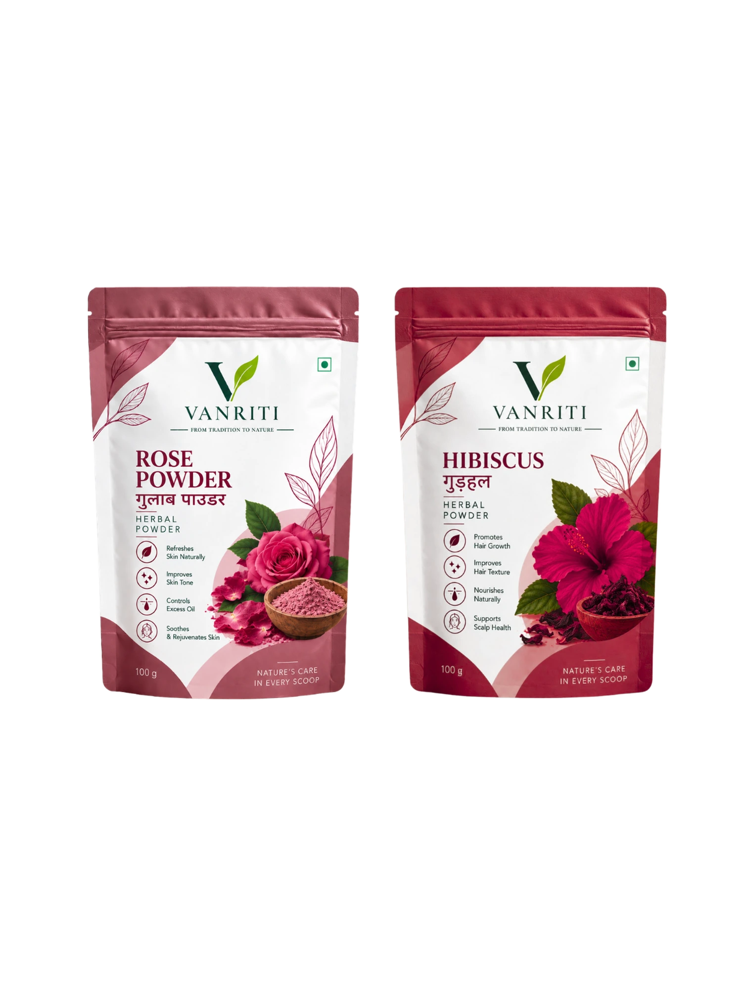 VANRITI Rose and Hibiscus Powder for Face Pack & Skin Care, 200g (Combo Pack of 2)