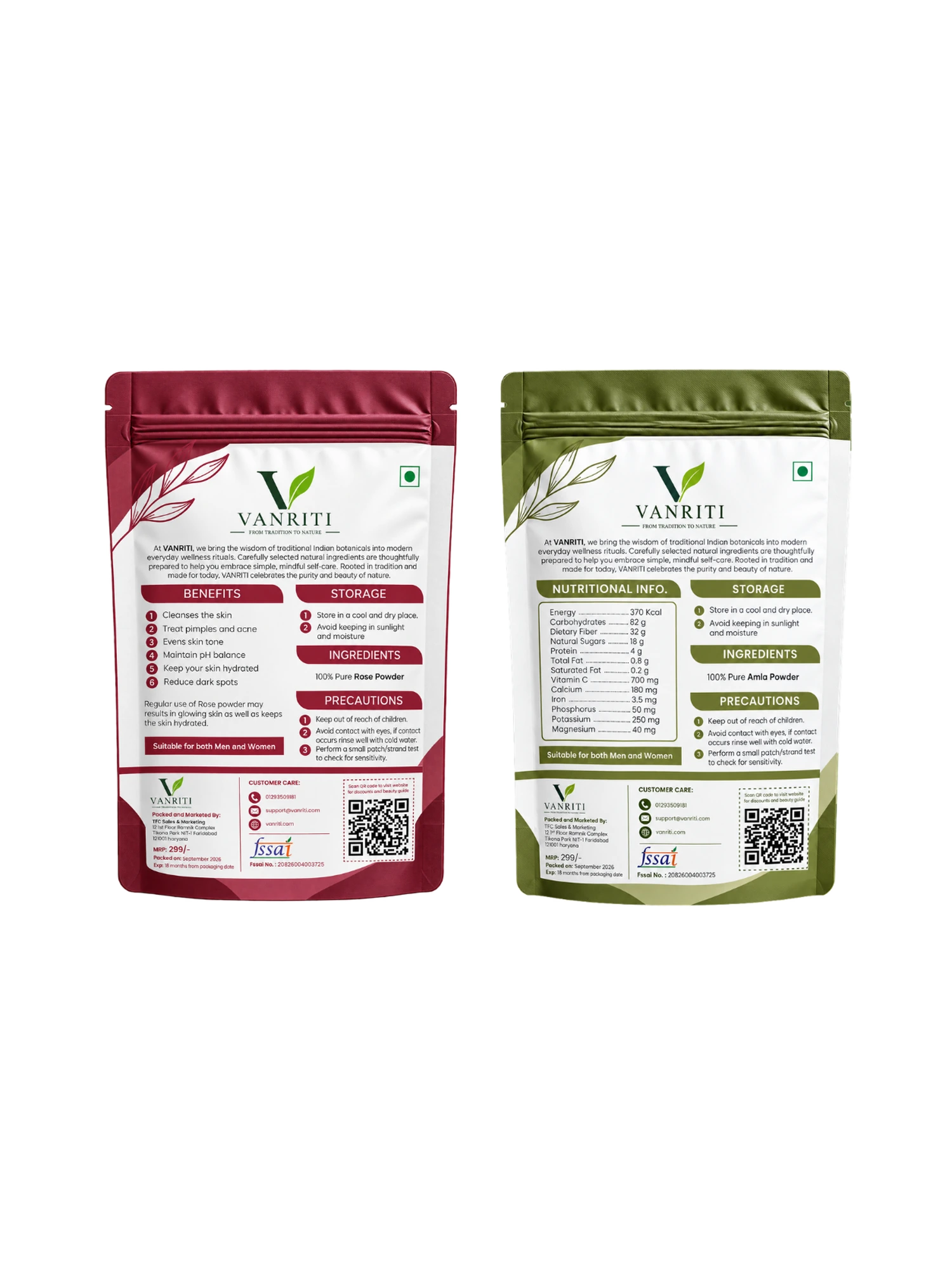 VANRITI Rose and Amla Powder for Face Pack & Skin Care, 200g (Combo Pack of 2)