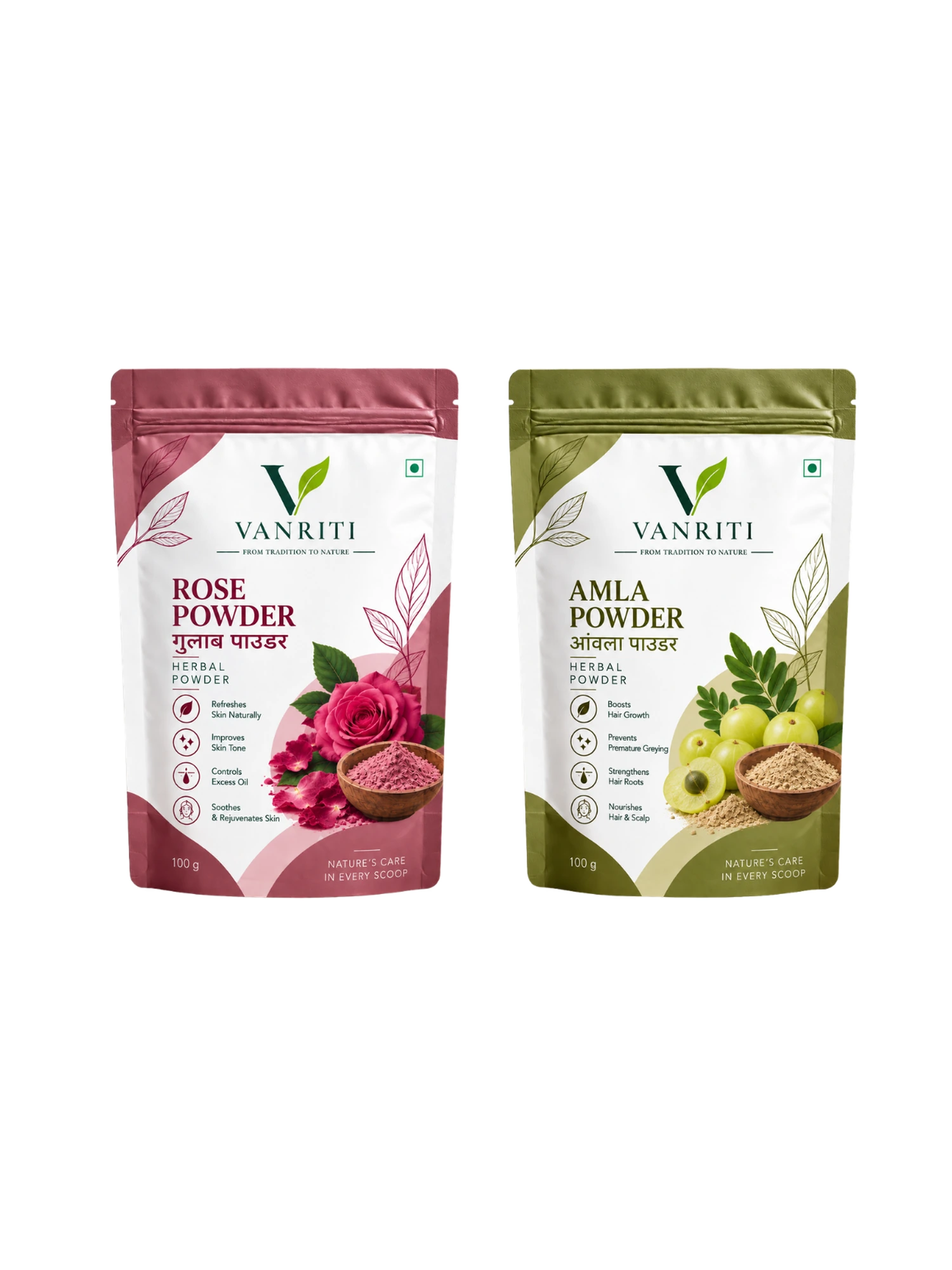 VANRITI Rose and Amla Powder for Face Pack & Skin Care, 200g (Combo Pack of 2)