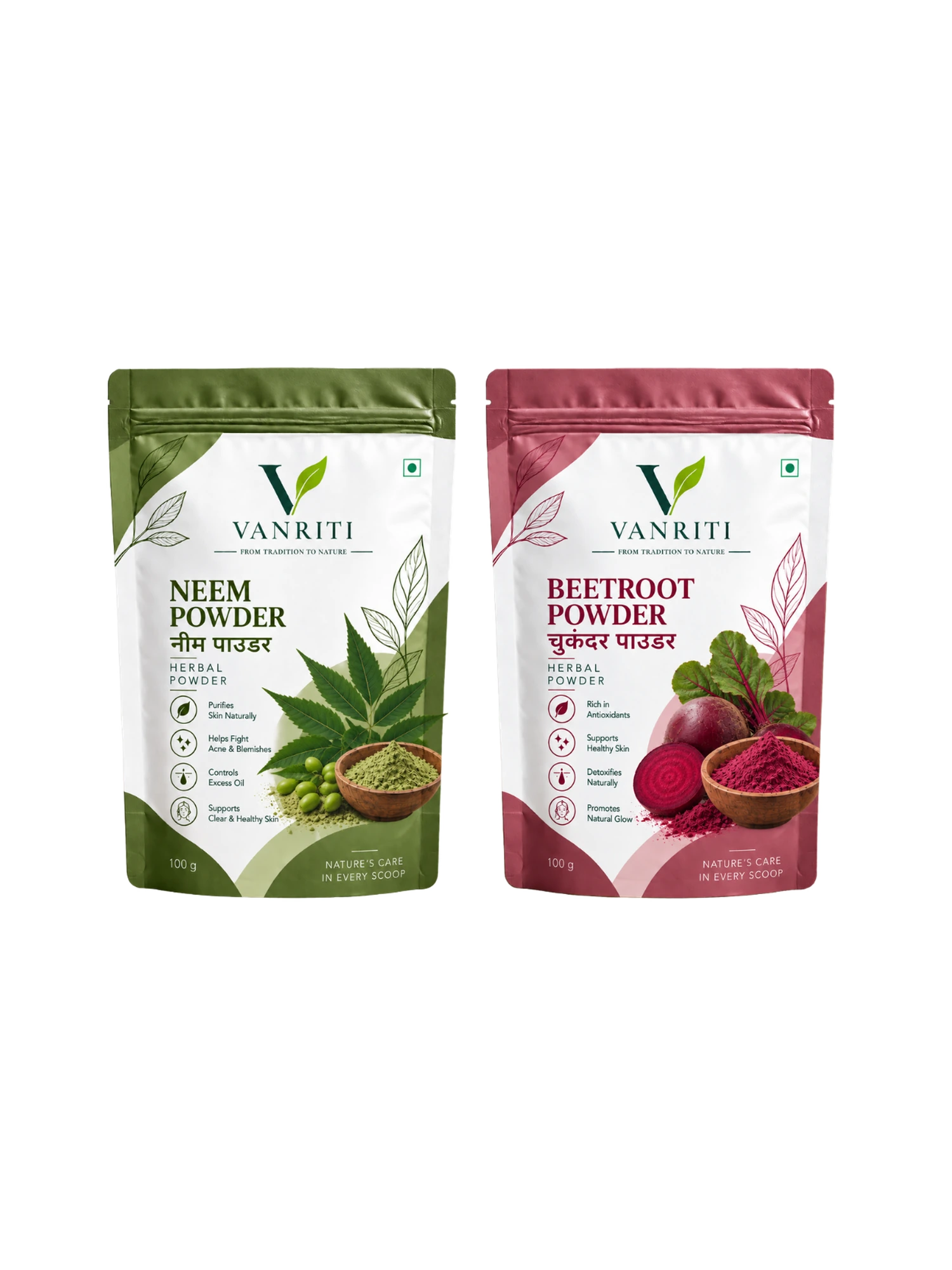 VANRITI Neem and Beetroot Powder for Face Pack & Skin Care, 200g (Combo Pack of 2)