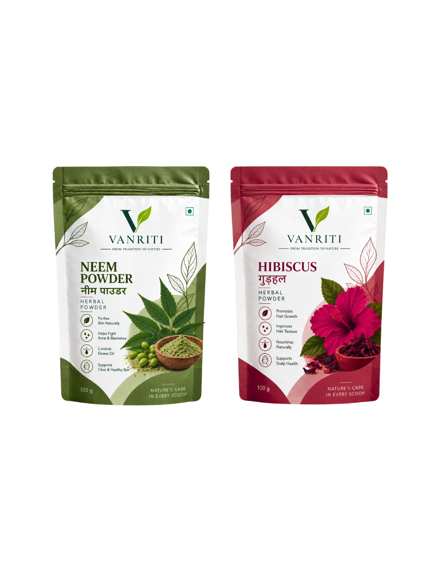 VANRITI Neem and Hibiscus Powder for Face Pack & Skin Care, 200g (Combo Pack of 2)