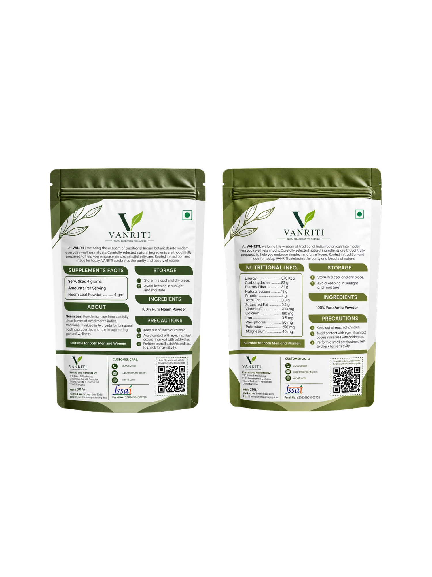 VANRITI Neem and Amla Powder for Face Pack & Skin Care, 200g (Combo Pack of 2)