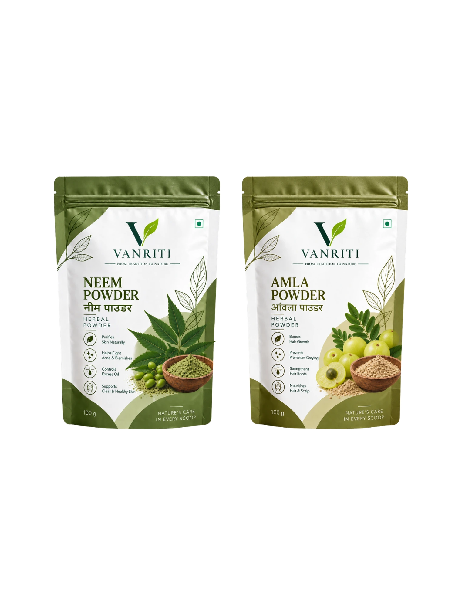VANRITI Neem and Amla Powder for Face Pack & Skin Care, 200g (Combo Pack of 2)