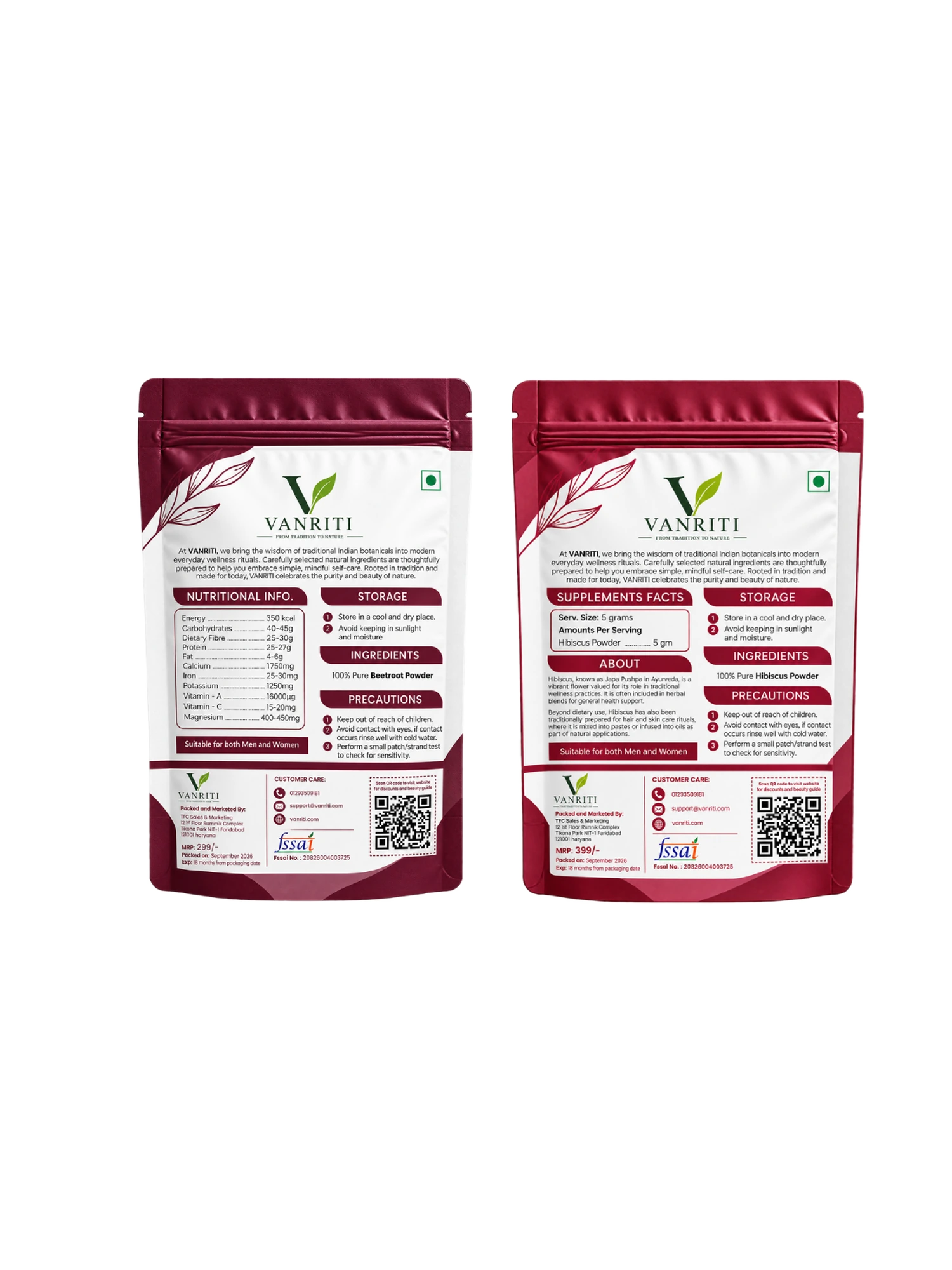 VANRITI Beetroot and Hibiscus Powder for Face Pack & Skin Care, 200g (Combo Pack of 2)