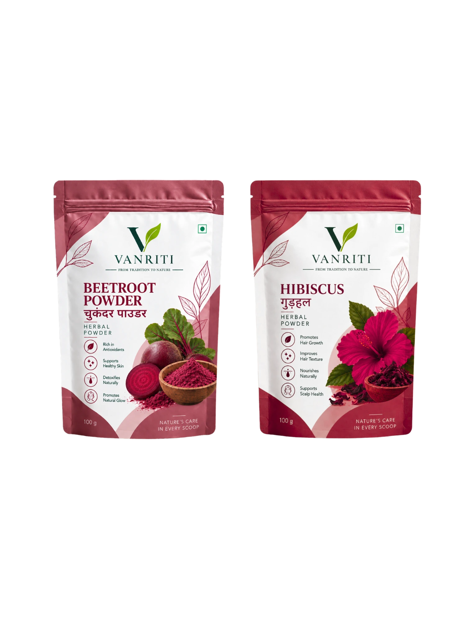 VANRITI Beetroot and Hibiscus Powder for Face Pack & Skin Care, 200g (Combo Pack of 2)