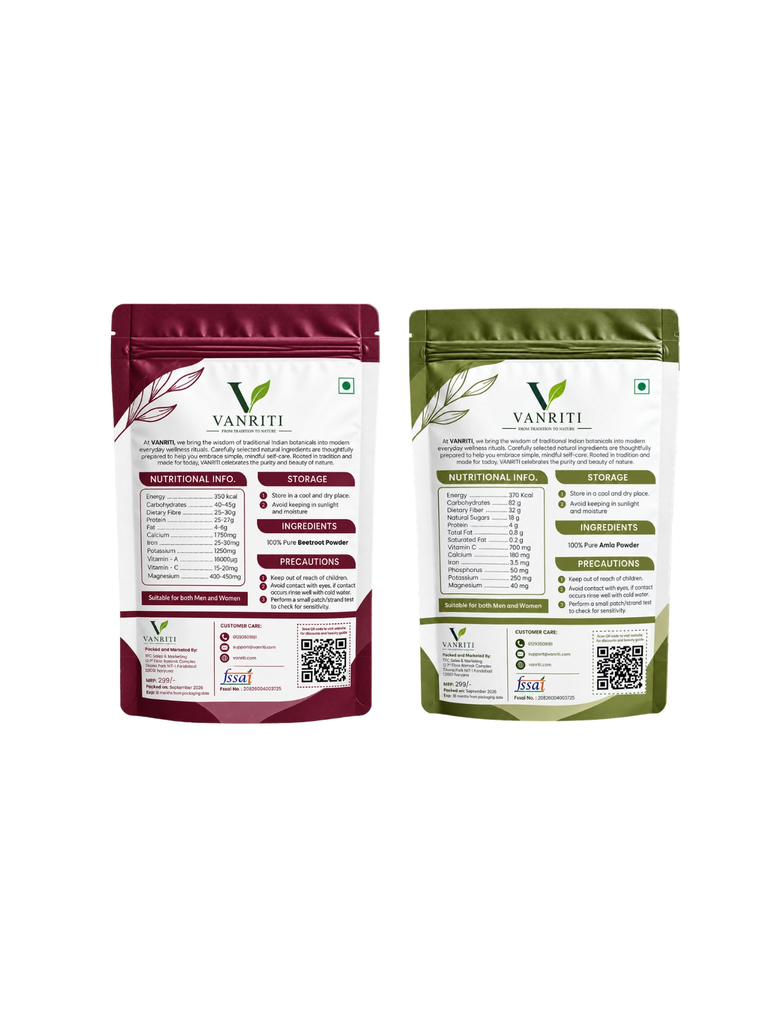 VANRITI Beetroot and Amla Powder for Face Pack & Skin Care, 200g (Combo Pack of 2)