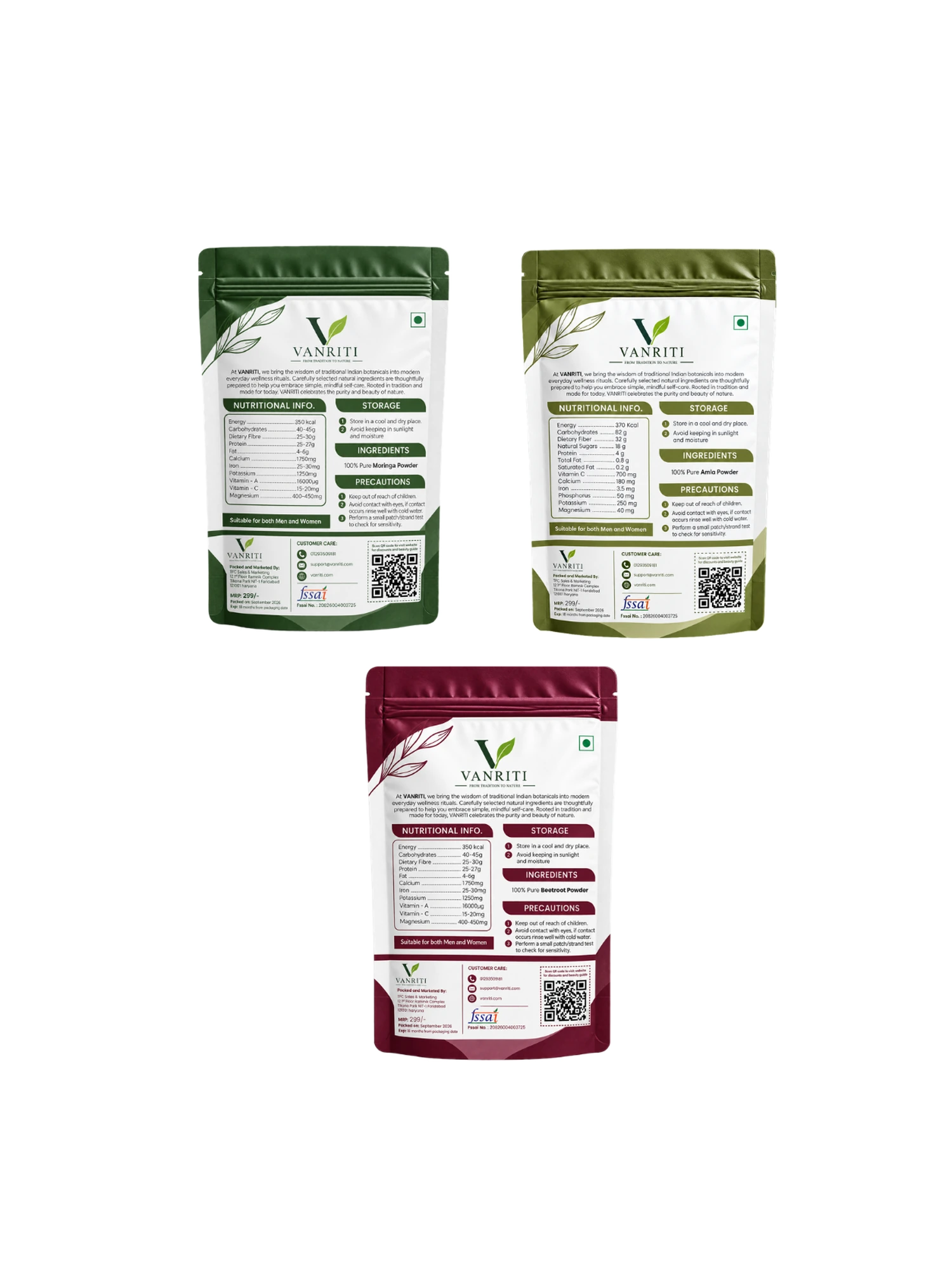 VANRITI Multani Mitti, Beetroot and Amla Powder for Face Pack & Skin Care, 300g (Combo Pack of 3)