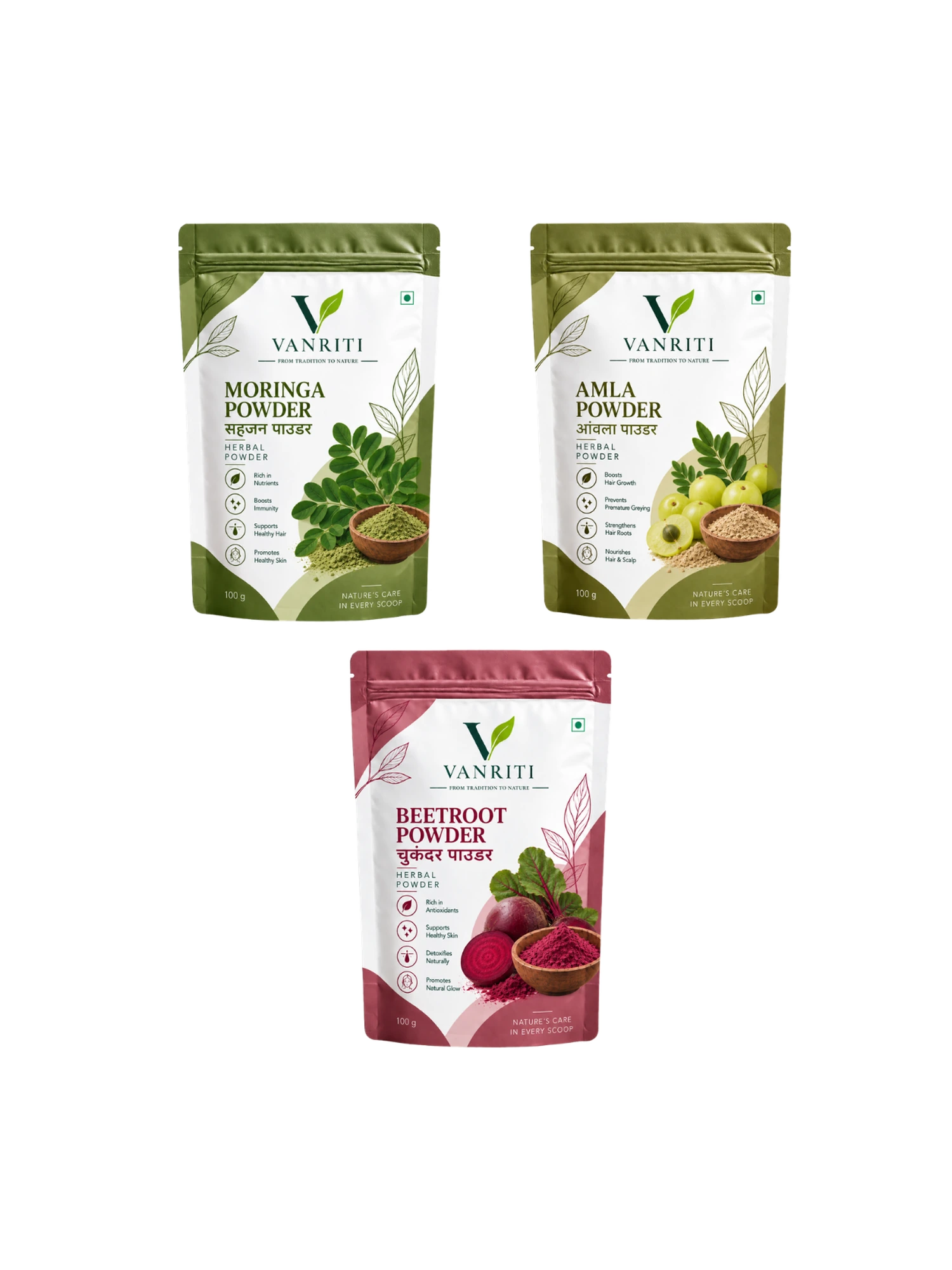 VANRITI Multani Mitti, Beetroot and Amla Powder for Face Pack & Skin Care, 300g (Combo Pack of 3)