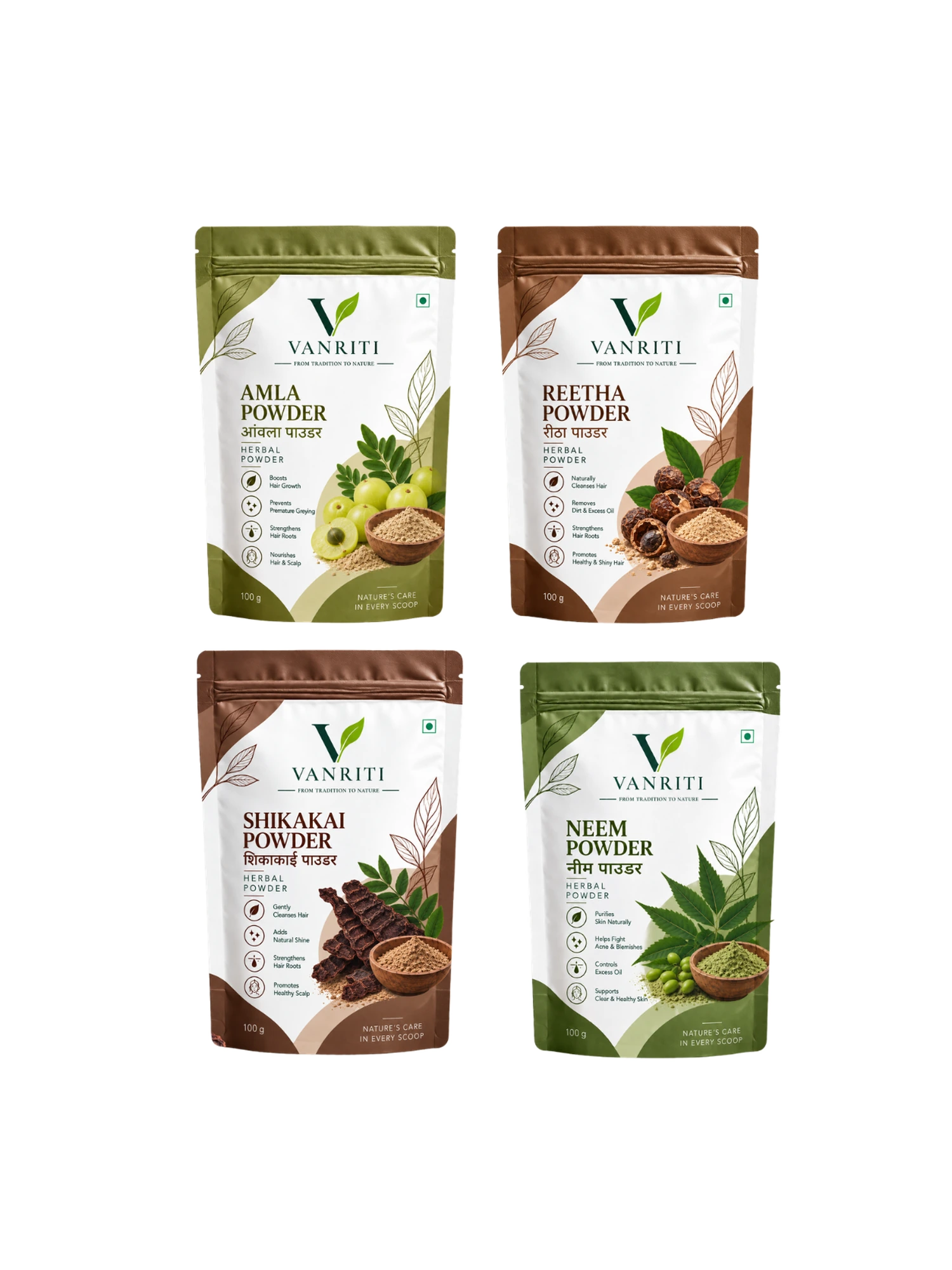 VANRITI Amla, Reetha, Shikakai and Neem Powder for Hair Cleansing & Hair Mask, 400g (Combo Pack of 4)