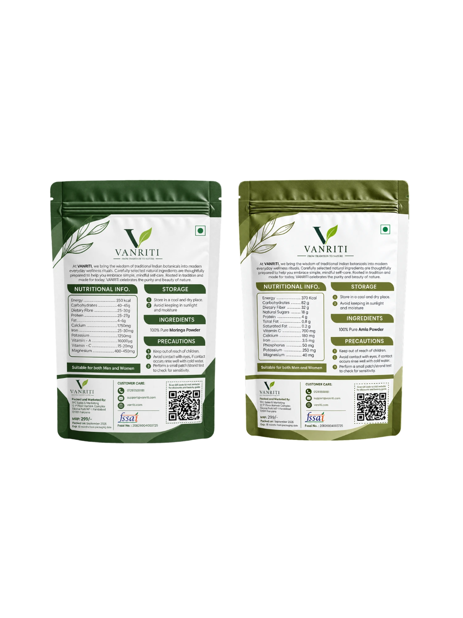 VANRITI Moringa and Amla Food-Grade Powder for Daily Wellness, 200g (Combo Pack of 2)