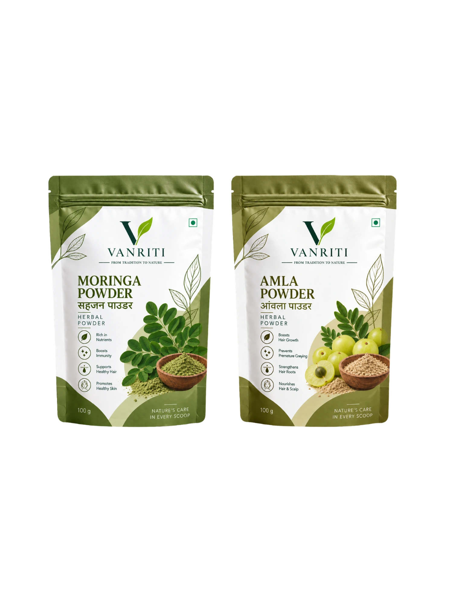 VANRITI Moringa and Amla Food-Grade Powder for Daily Wellness, 200g (Combo Pack of 2)