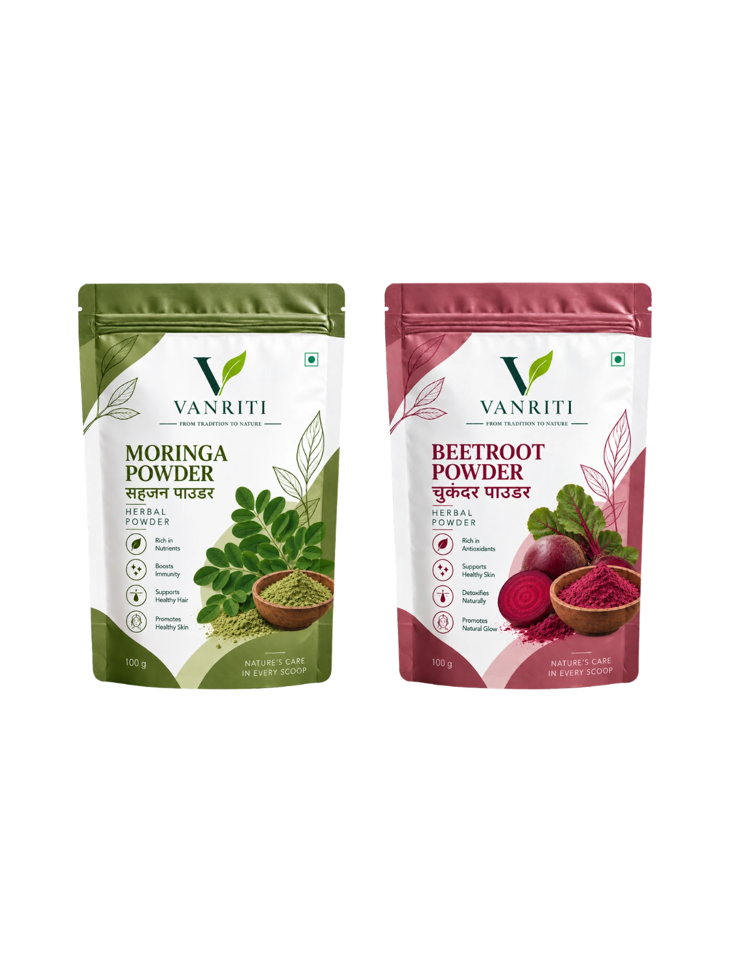 VANRITI Moringa and Beetroot Food-Grade Powder for Daily Wellness, 200g (Combo Pack of 2)