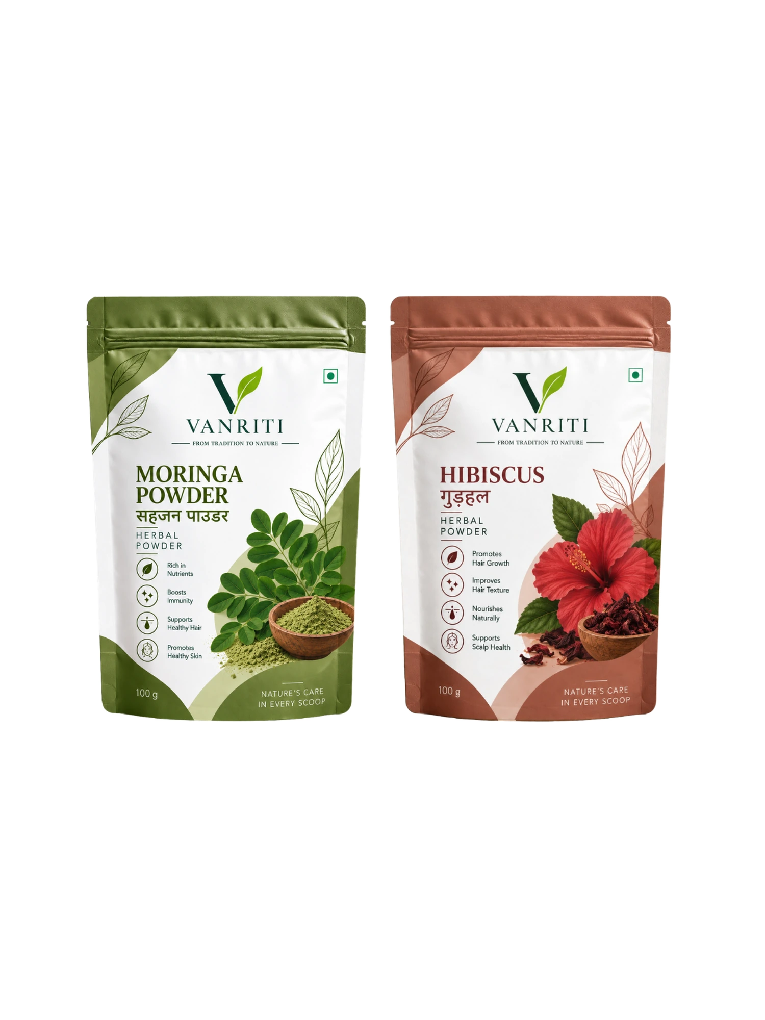 VANRITI Moringa and Hibiscus Food-Grade Powder for Daily Wellness, 200g (Combo Pack of 2)