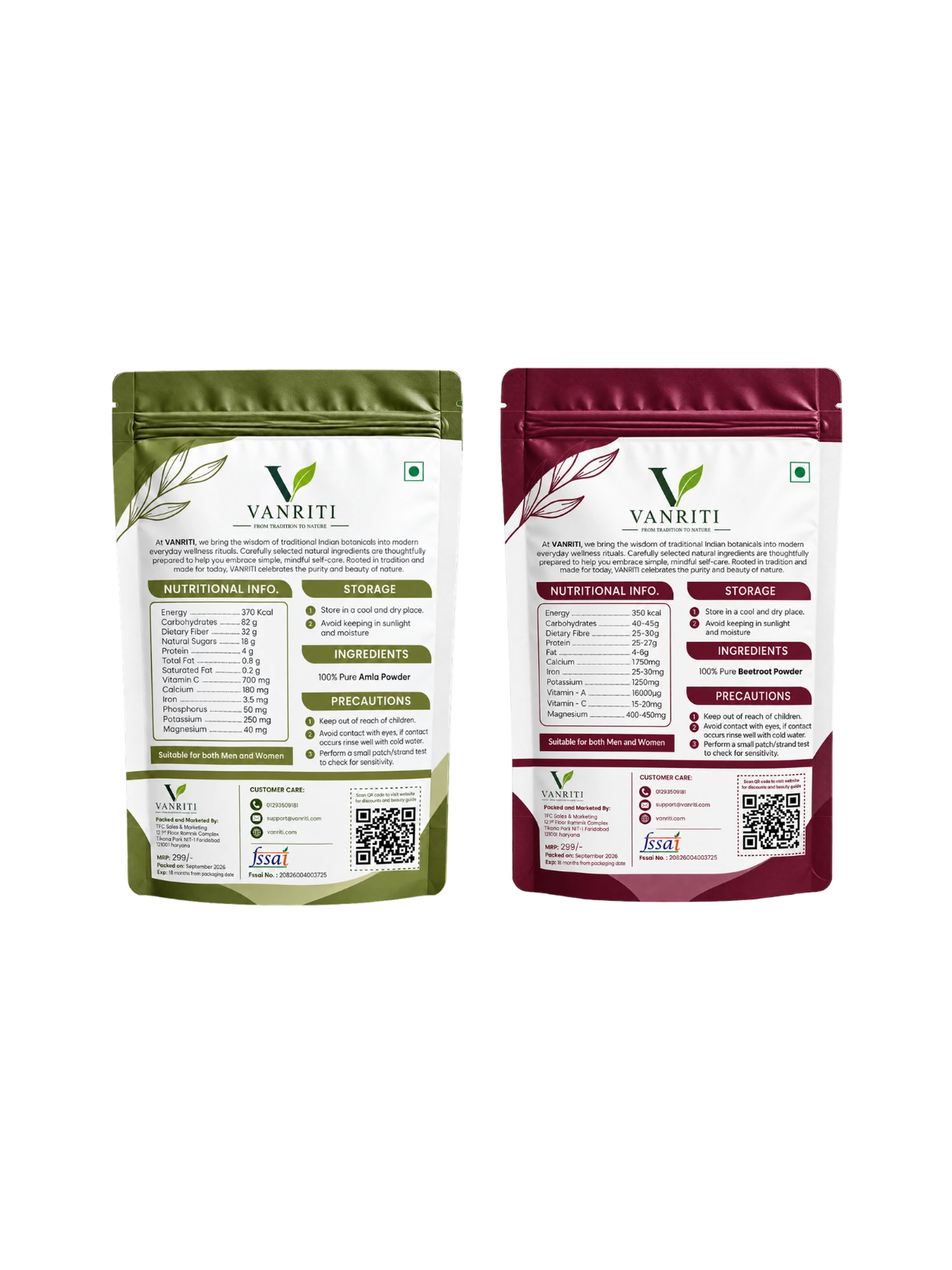 VANRITI Amla and Beetroot Food-Grade Powder for Daily Wellness, 200g (Combo Pack of 2)