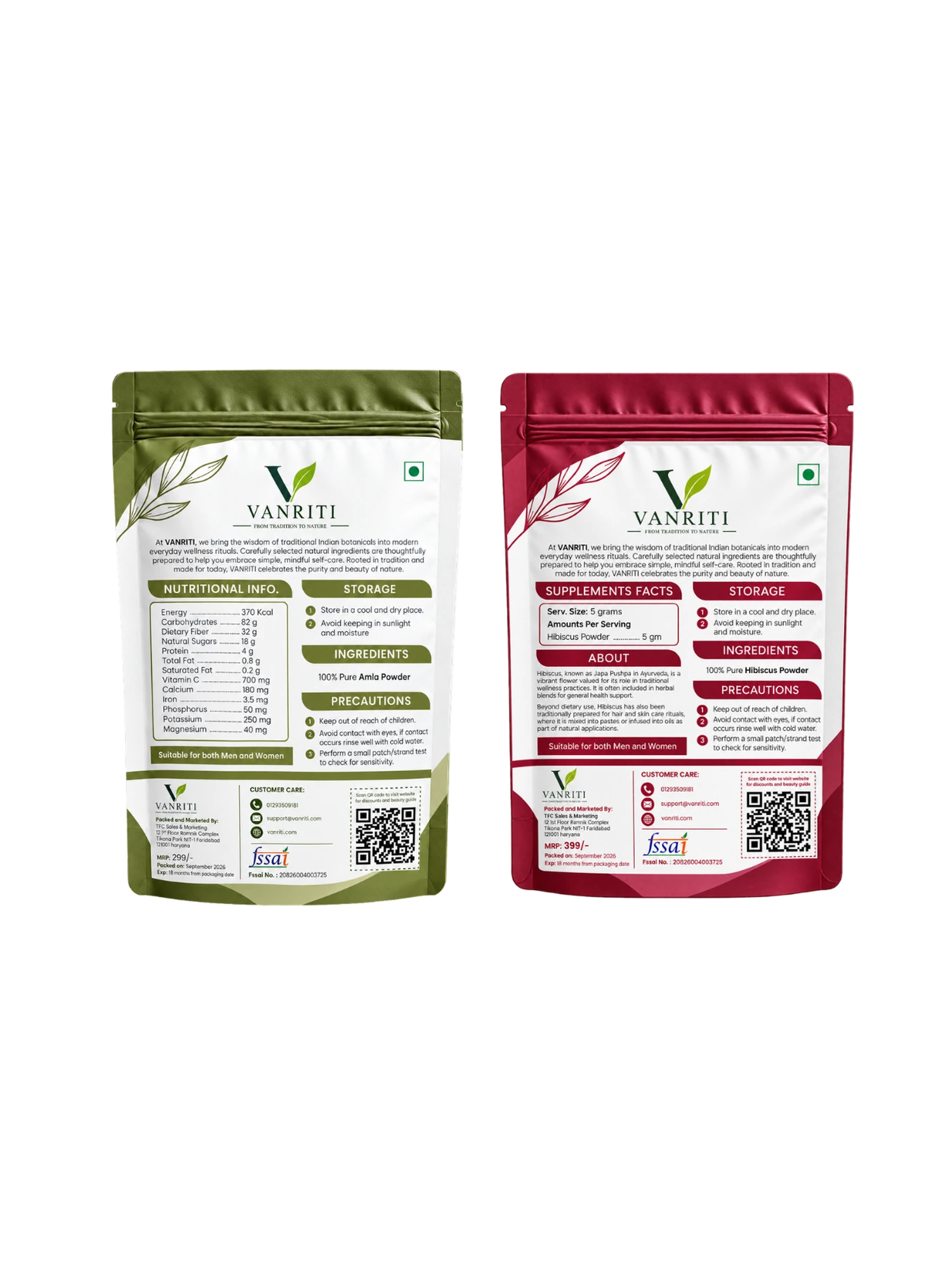 VANRITI Amla and Hibiscus Food-Grade Powder for Daily Wellness, 200g (Combo Pack of 2)