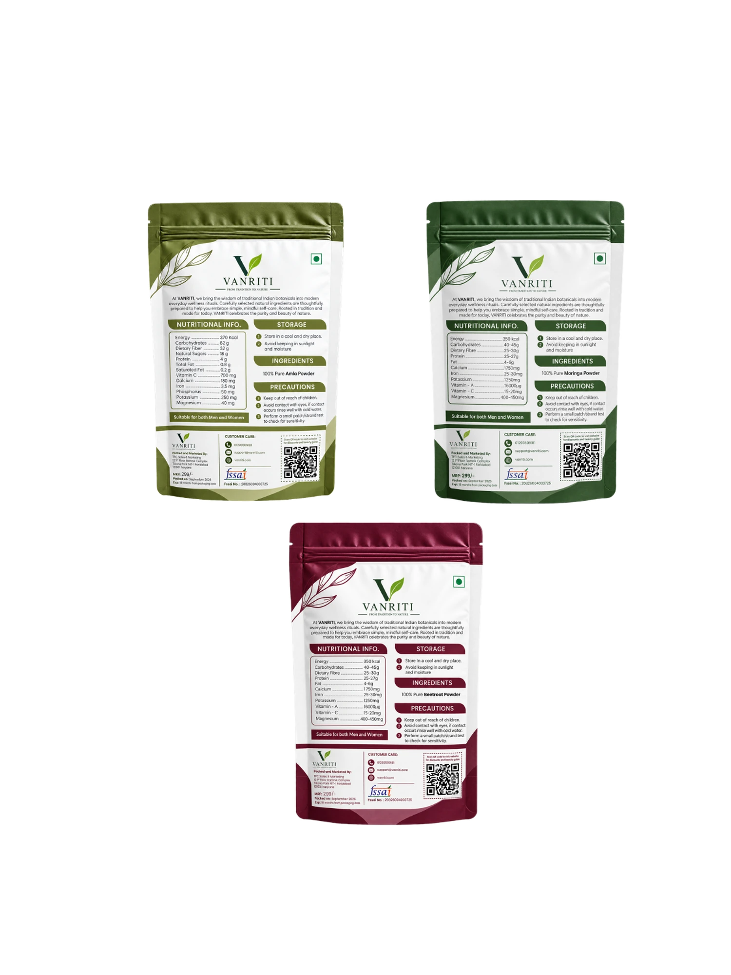 VANRITI Moringa, Amla and Beetroot Food-Grade Powder for Daily Wellness, 300g (Combo Pack of 3)