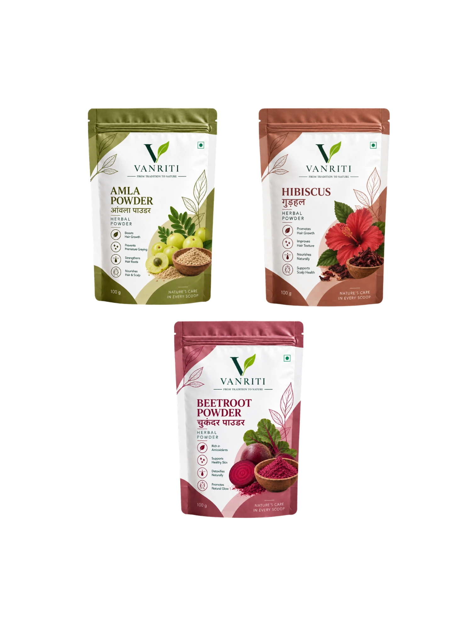 VANRITI Amla, Beetroot and Hibiscus Food-Grade Powder for Daily Wellness, 300g (Combo Pack of 3)