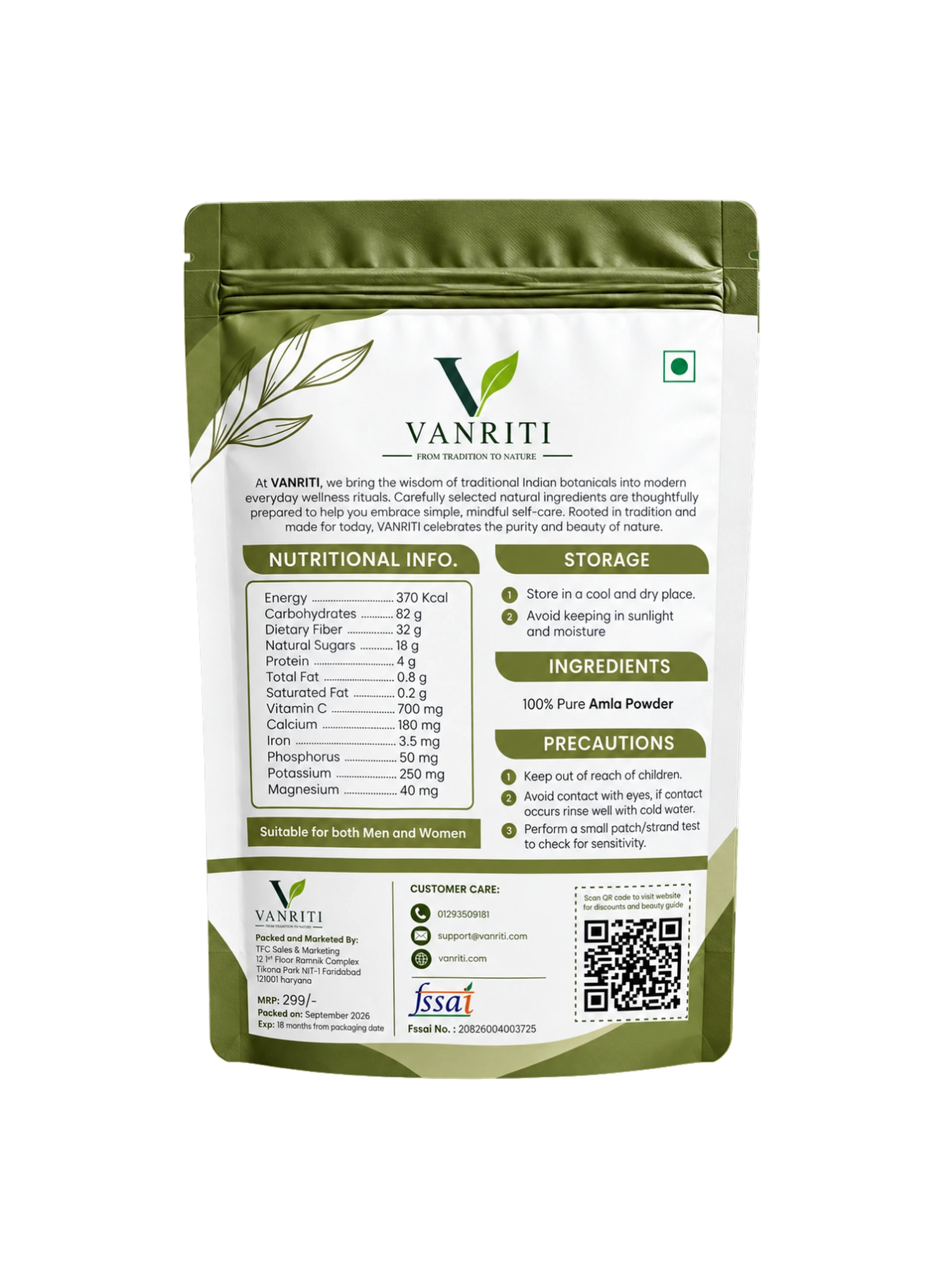 VANRITI Pure Amla Powder for Daily Wellness, 100g | Food-Grade