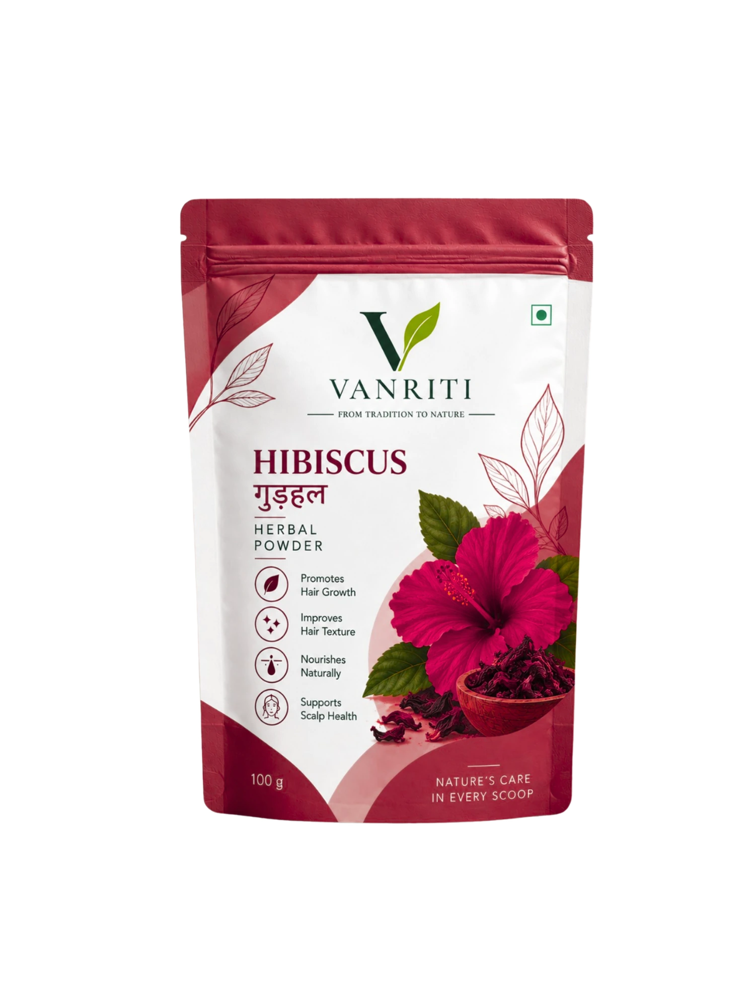 VANRITI Pure Hibiscus Powder for Daily Wellness, 100g | Food-Grade