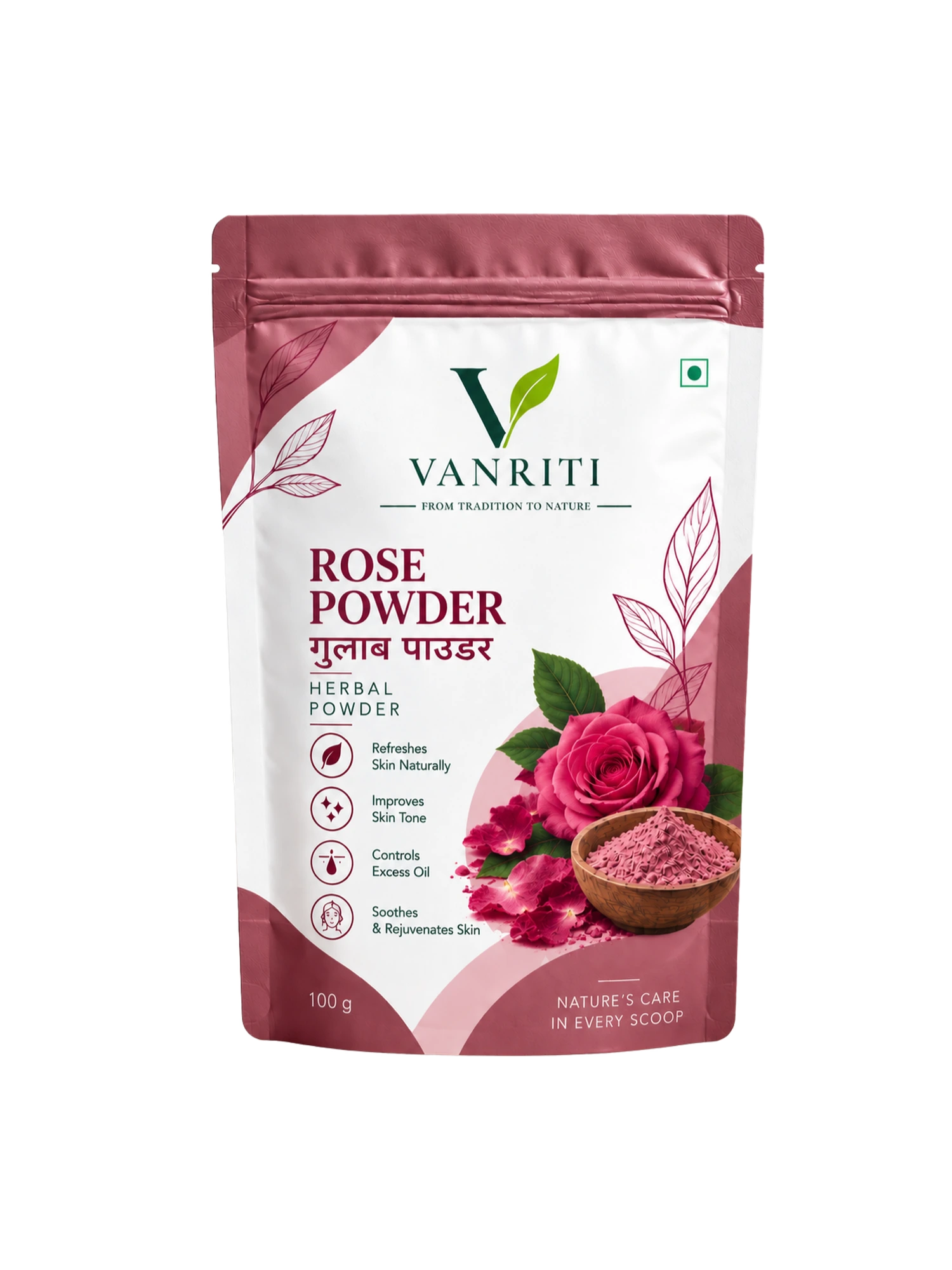 VANRITI Pure Rose Petal Powder for Face Pack & Skin Care, 100g
