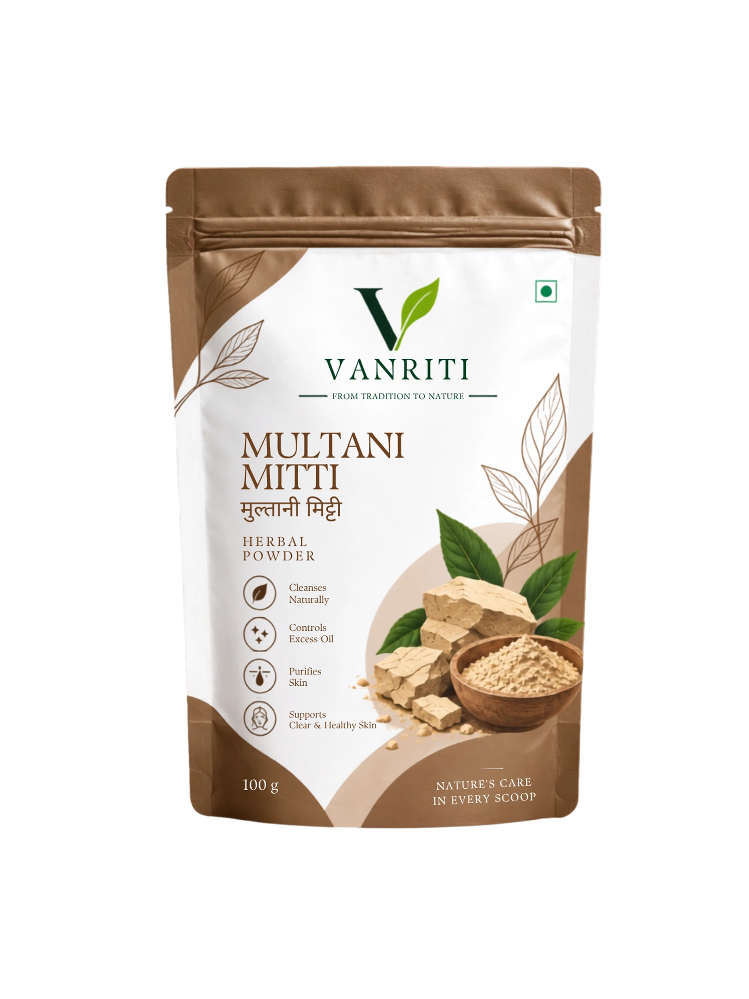 VANRITI Pure Multani Mitti Powder for Face Pack & Skin Care, 100g